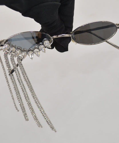 Unique Black Stainless Steel Zircon Tassel Sunglasses