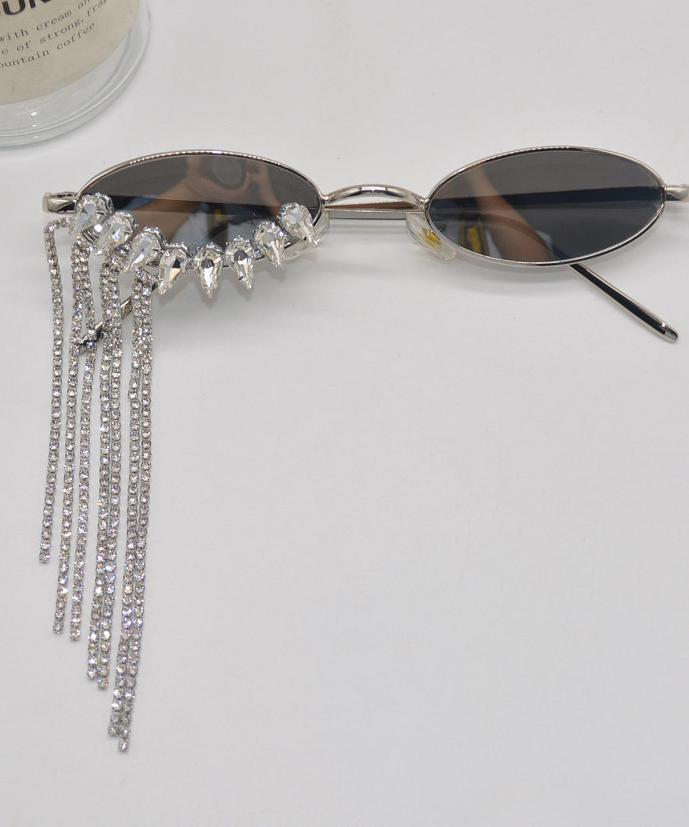 Unique Black Stainless Steel Zircon Tassel Sunglasses
