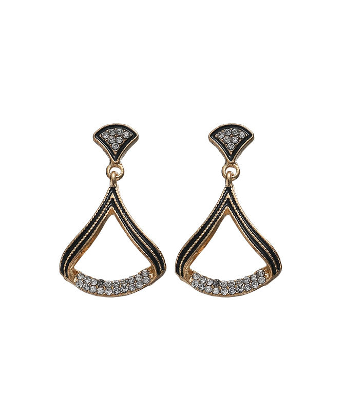 Pendientes únicos de plata de ley negra con forma de abanico y circonitas.