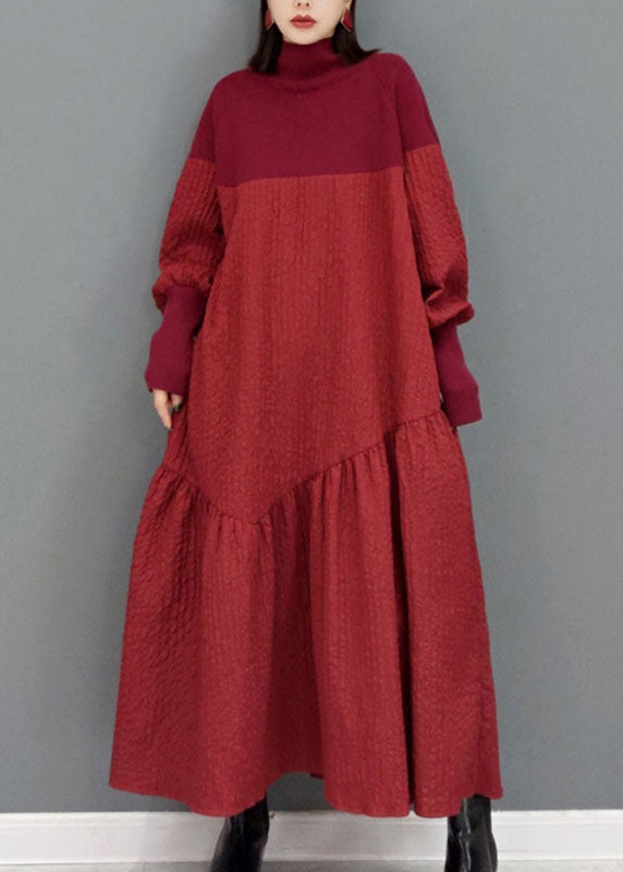 Einzigartige Schwarze Rollkragen Jacquard Patchwork Strickkleider Frühling