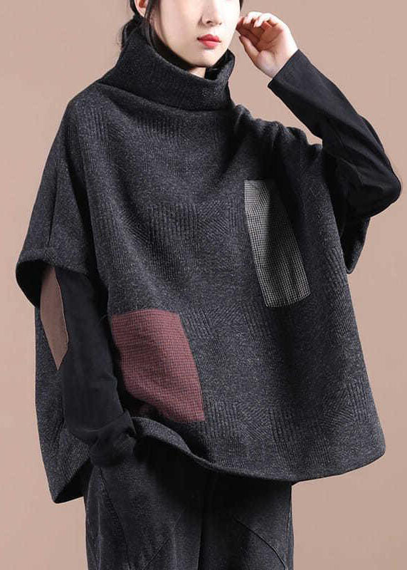 Unique Black Turtle Neck Tops Sleeveless Knit Vest