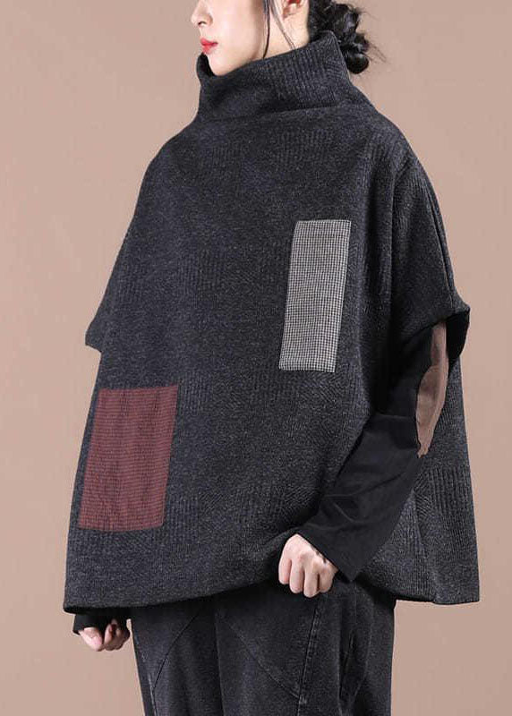 Unique Black Turtle Neck Tops Sleeveless Knit Vest