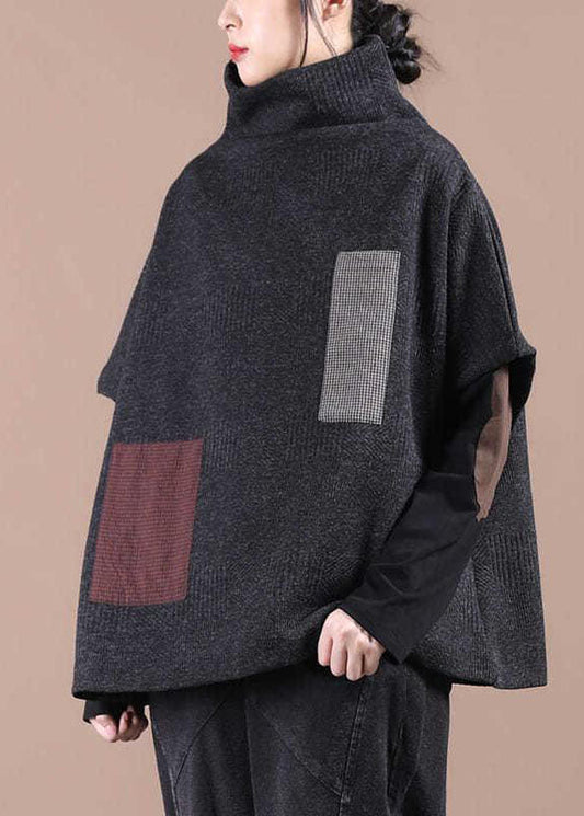 Unique Black Turtle Neck Tops Sleeveless Knit Vest