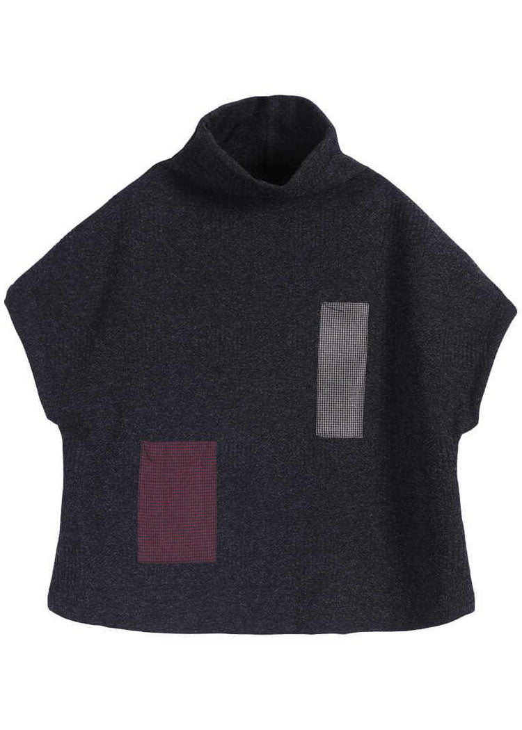 Unique Black Turtle Neck Tops Sleeveless Knit Vest