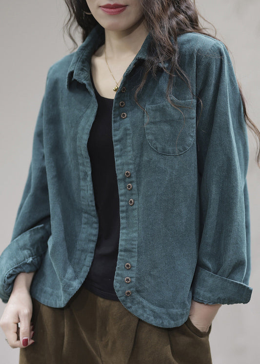 Einzigartige Blaue Peter Pan Kragen Cord Mäntel Langarm