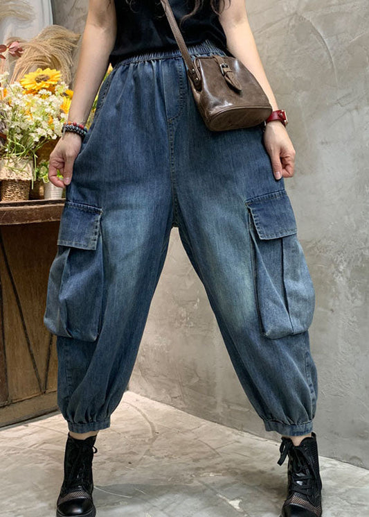 Einzigartige blaue Taschen Denim Laterne Hose Frühling