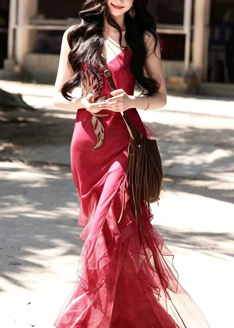 Unique Blue Ruffled Slim Fit Chiffon Maxi Dress Summer