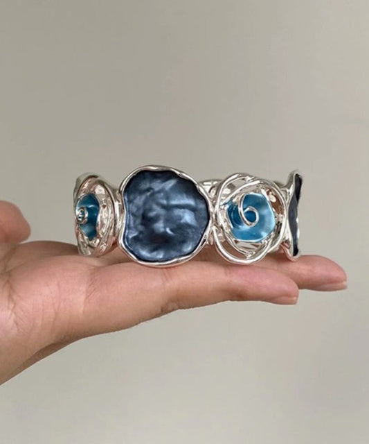 Unique Blue Sterling Silver Rose Hollow Out Bangle