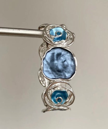 Unique Blue Sterling Silver Rose Hollow Out Bangle
