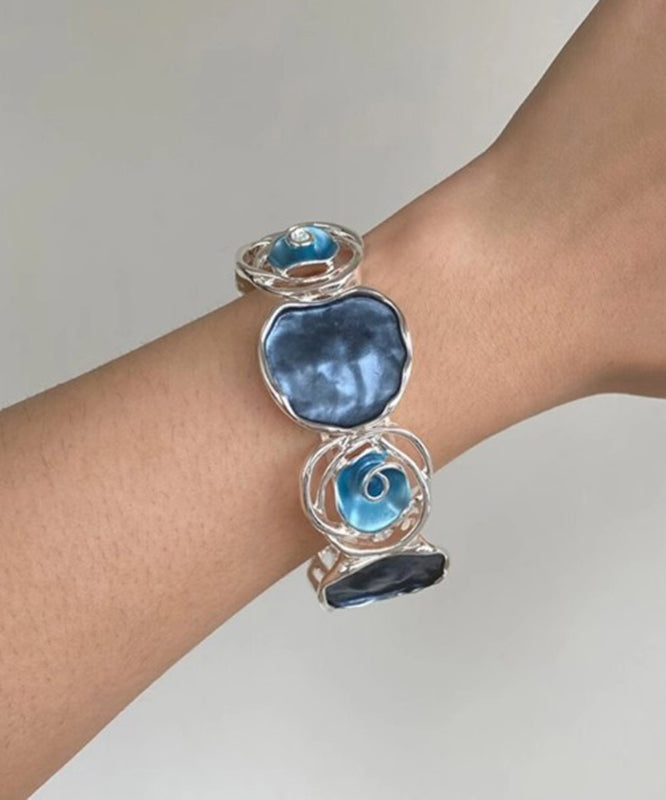 Unique Blue Sterling Silver Rose Hollow Out Bangle