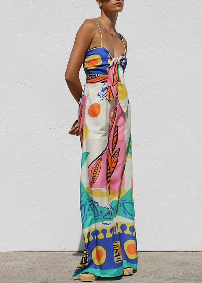 Unique Blue V Neck Spaghetti Strap Jumpsuit Sleeveless