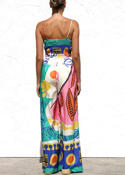 Unique Blue V Neck Spaghetti Strap Jumpsuit Sleeveless