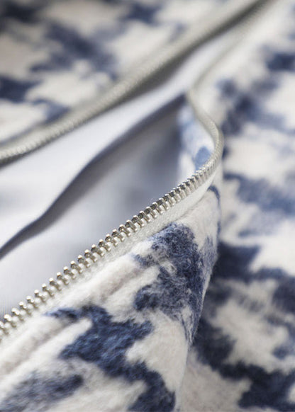 Einzigartige blaue Zip Up Plaid Wolljacken Frühling