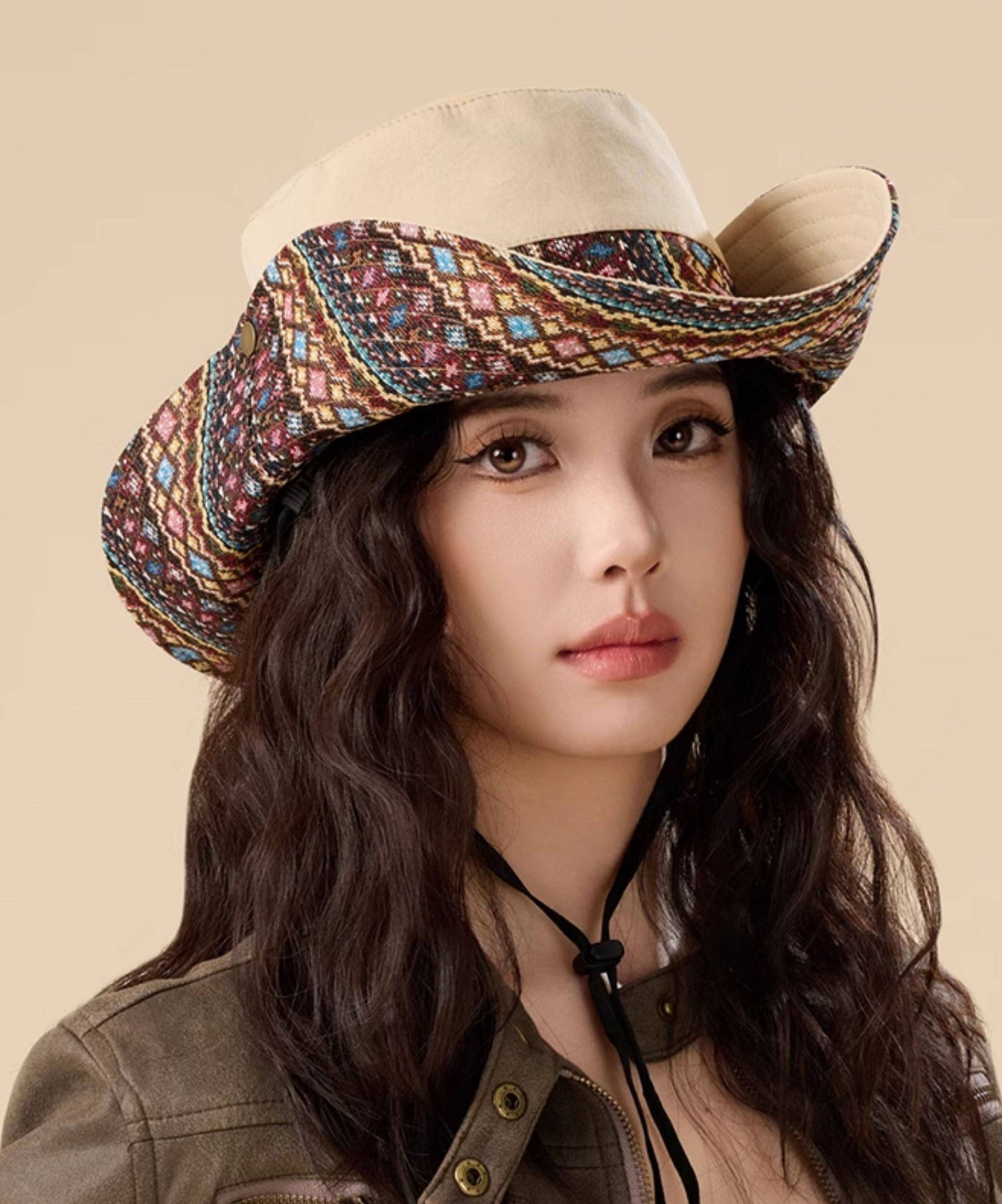 Unique Boho Khaki Outdoor Drawstring Bucket Hat