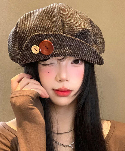 Unique Brown Button Patchwork Corduroy Breton Hat
