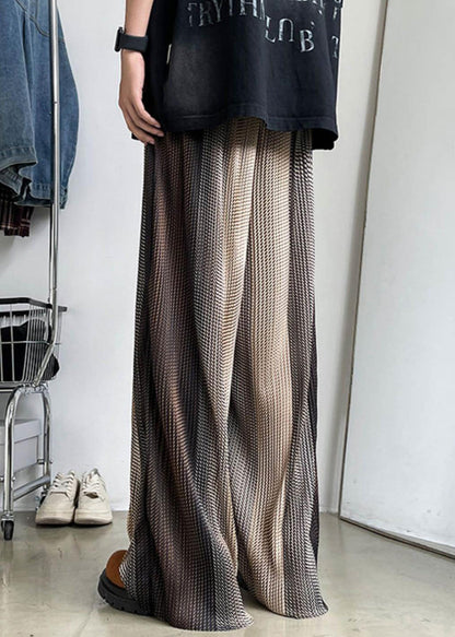 Unique Brown Elastic Waist Patchwork Ice Silk Men Wide Leg Pants Summer