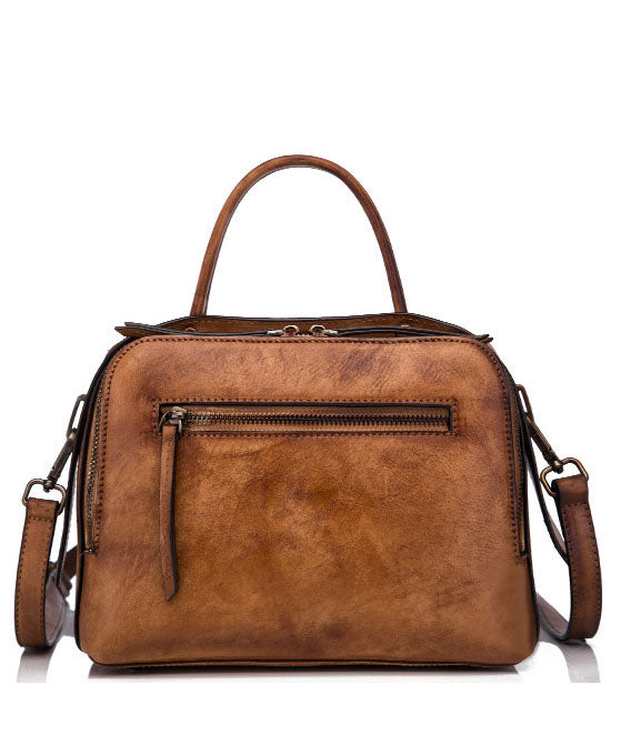 Einzigartige braune Tragetasche aus Leder mit Gemälden