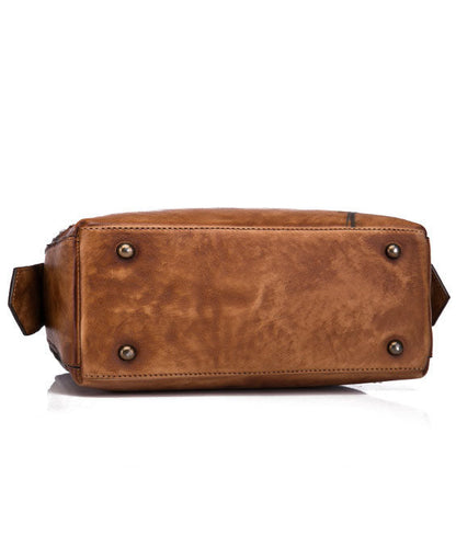 Einzigartige braune Tragetasche aus Leder mit Gemälden