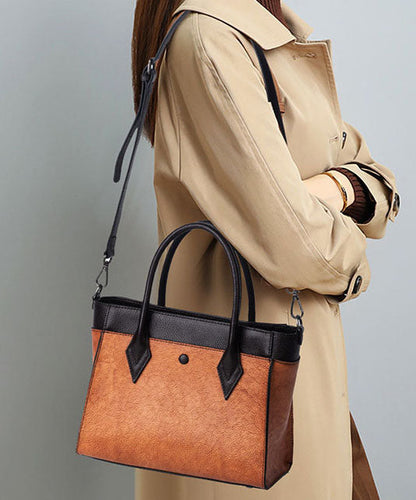 Einzigartige braune Satchel-Handtasche aus massivem Kalbsleder mit Gemälden