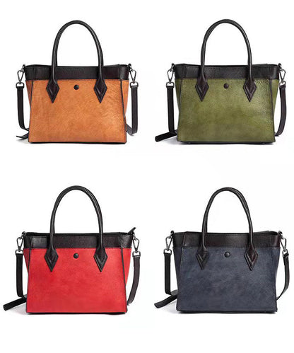 Einzigartige braune Satchel-Handtasche aus massivem Kalbsleder mit Gemälden