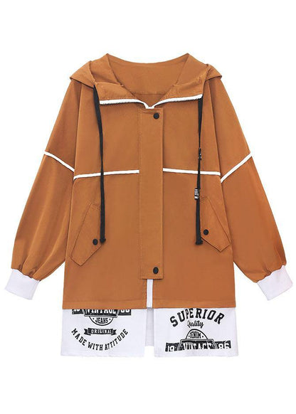 Unique Caramel Pockets Button Zippered Fall Patchwork Long sleeve Coat - SooLinen