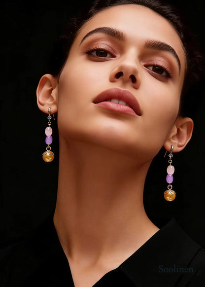 Unique Champagne Pearl Naturally Gem Stone Drop Earrings