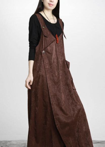 Unique Chocolate Button Asymmetrical Design Carpenter Holiday Dress Fall - SooLinen