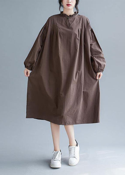 Unique Chocolate Clothes Women Ruffled Baggy Robes Dress - SooLinen