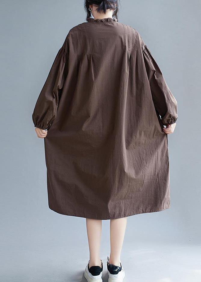 Unique Chocolate Clothes Women Ruffled Baggy Robes Dress - SooLinen