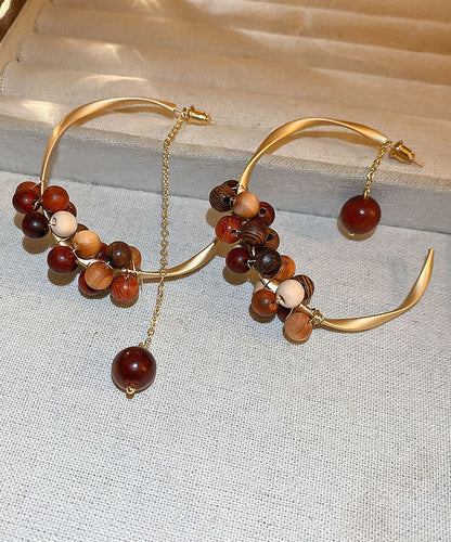 Pendientes de aro con borlas en forma de C y esfericidad de sándalo y aleación de café únicos