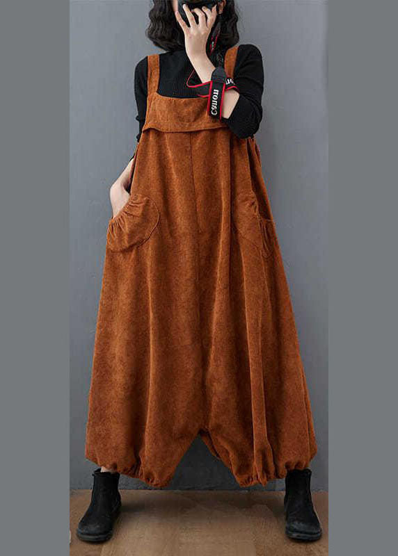 Unique Chocolate Pockets Laterne Cord Jumpsuit Frühling