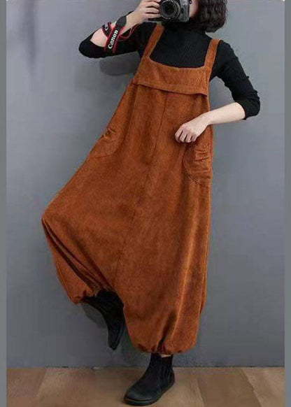 Unique Chocolate Pockets Laterne Cord Jumpsuit Frühling