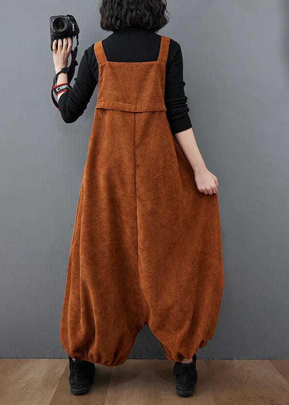 Unique Chocolate Pockets Laterne Cord Jumpsuit Frühling