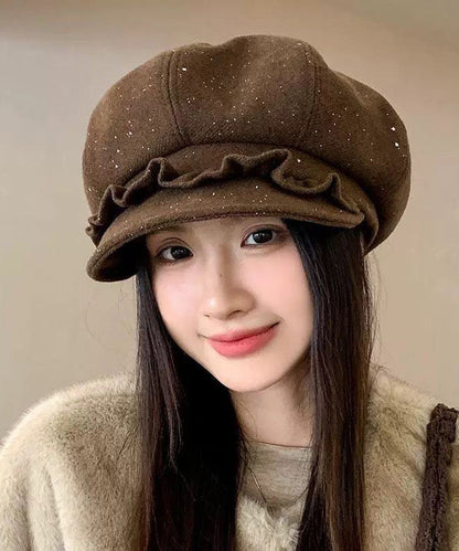 Unique Coffee Ruffled Woolen Breton Hat