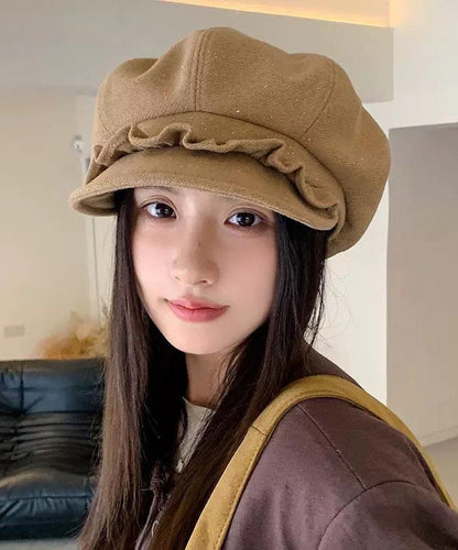 Unique Coffee Ruffled Woolen Breton Hat