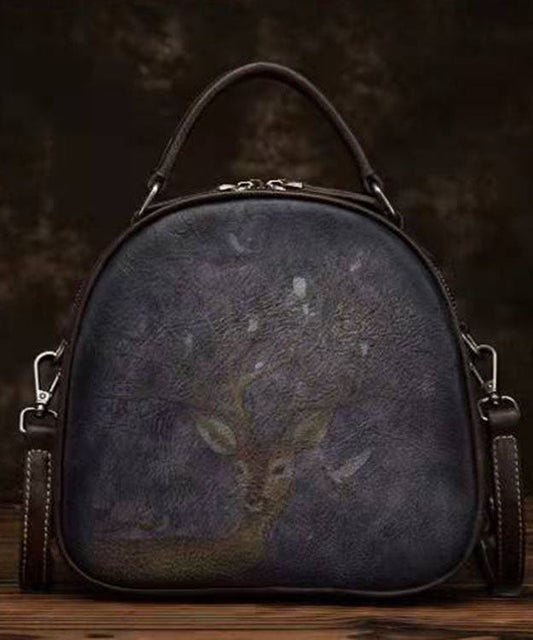 Einzigartige Handtasche aus Kalbsleder mit Tiermotiven in Schokoladenbraun