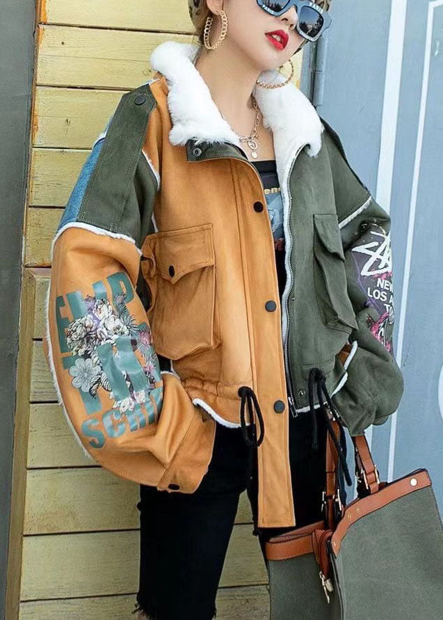 Unique Colorblock PeterPan Collar Button Pockets Fall Winter Thick Long sleeve Coat