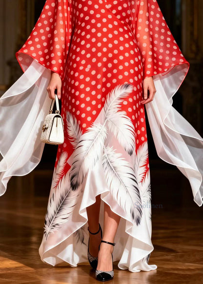 Unique Colorblock V Neck Print Chiffon Maxi Dress Summer