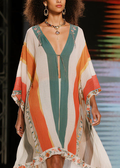 Unique Colorblock V Neck Print Cotton Dress Summer