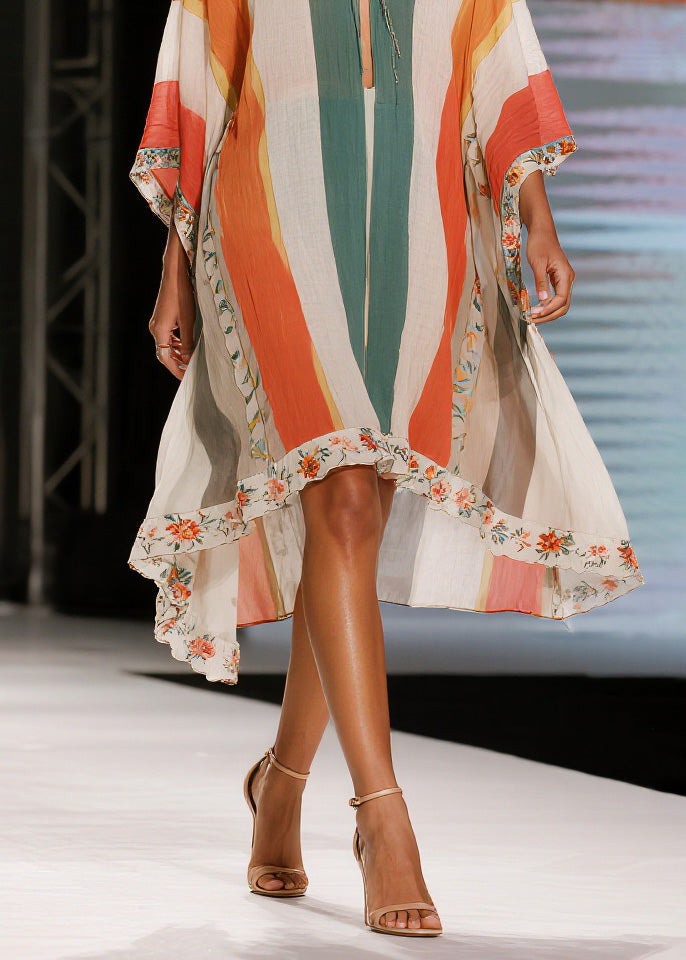 Unique Colorblock V Neck Print Cotton Dress Summer