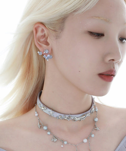 Unique Copper Drip Glaze Zircon Scale Stud Earrings