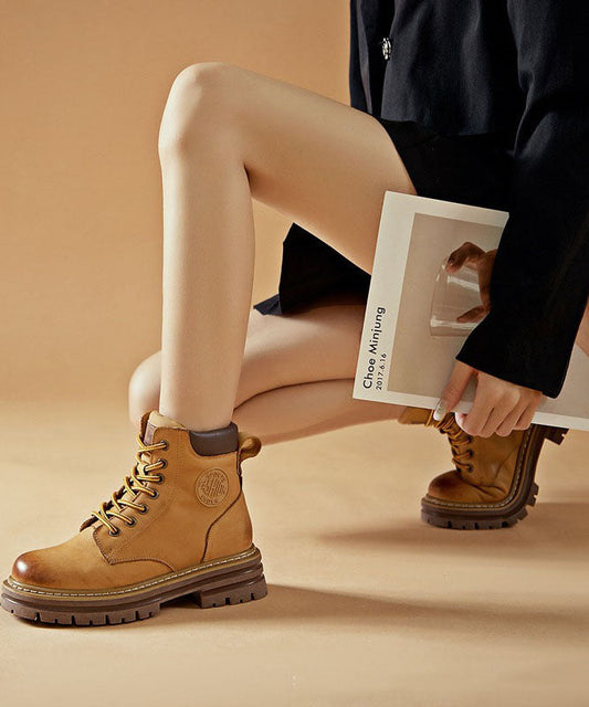 Einzigartige Cross Strap Boots Gelbe Bergstiefel aus Rindsleder