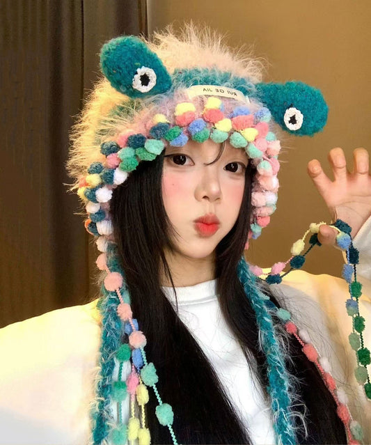 Gorro Bonnie de punto azul, único, bonito y cálido