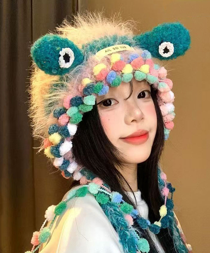 Unique Cute Blue Fuzzy Fur Knit Warm Bonnie Hat