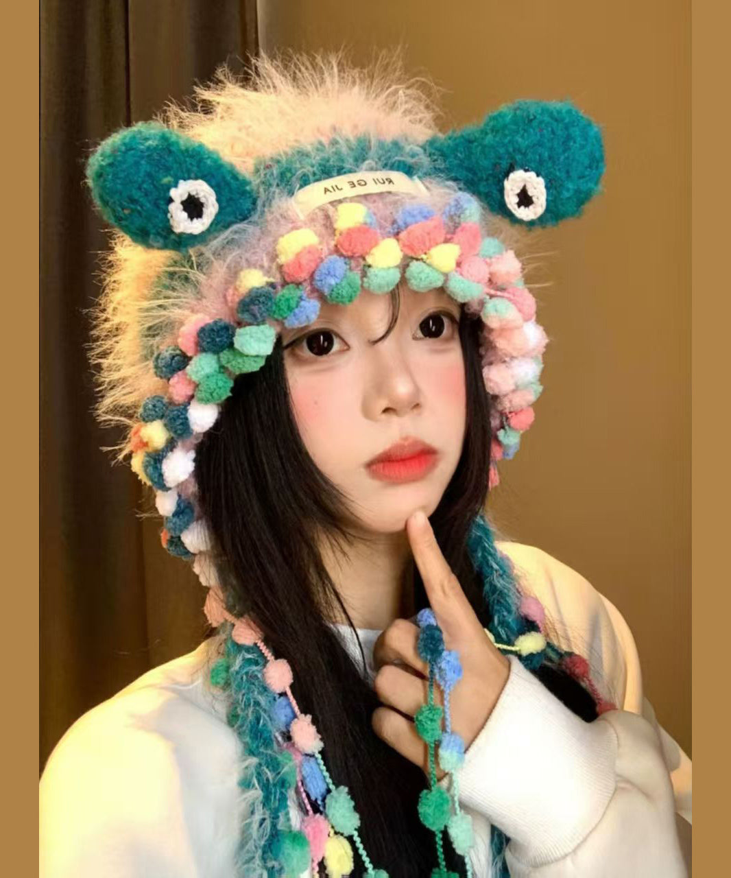 Unique Cute Blue Fuzzy Fur Knit Warm Bonnie Hat
