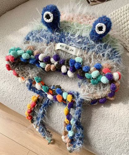 Unique Cute Blue Fuzzy Fur Knit Warm Bonnie Hat