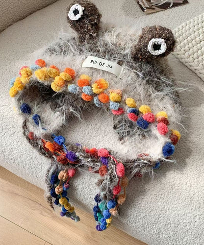 Unique Cute Blue Fuzzy Fur Knit Warm Bonnie Hat