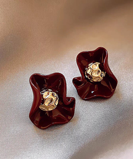 Unique Design Of Red Petal Stud Earrings