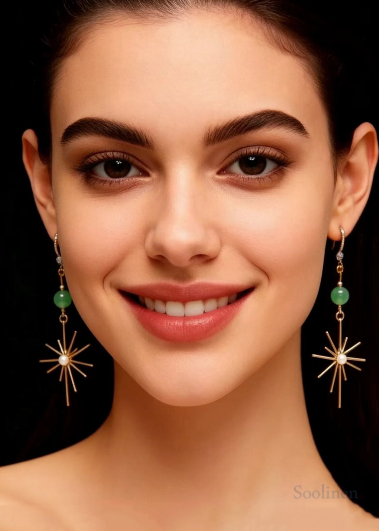 Unique Fireworks Shape Gilding Fine Jade Drop Earrings