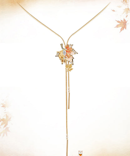 Unique Gold Copper Overgild Maple Leaf Lariat Necklace